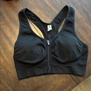 Velocity Black Front-Zip Racerback Sports Bra
